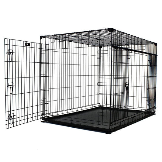 Lucky Dog Dwell Series 42 Inch Large Kennel Secure Fenced Pet Dog Crate, Black