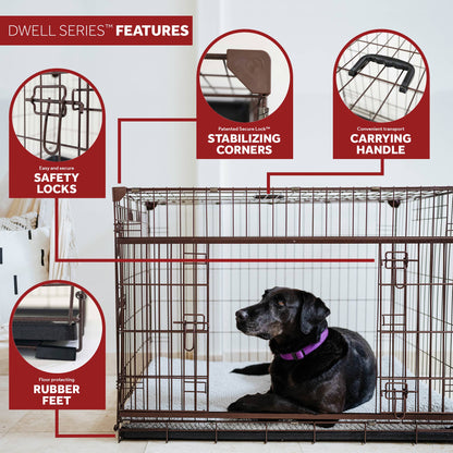 Lucky Dog Dwell Series 42 Inch Large Kennel Secure Fenced Pet Dog Crate, Black