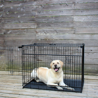 Lucky Dog Dwell Series 42 Inch Large Kennel Secure Fenced Pet Dog Crate, Black