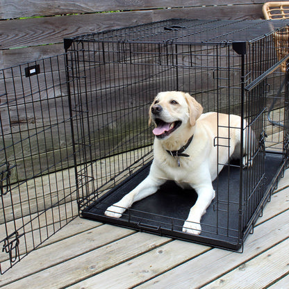 Lucky Dog Dwell Series 42 Inch Large Kennel Secure Fenced Pet Dog Crate, Black