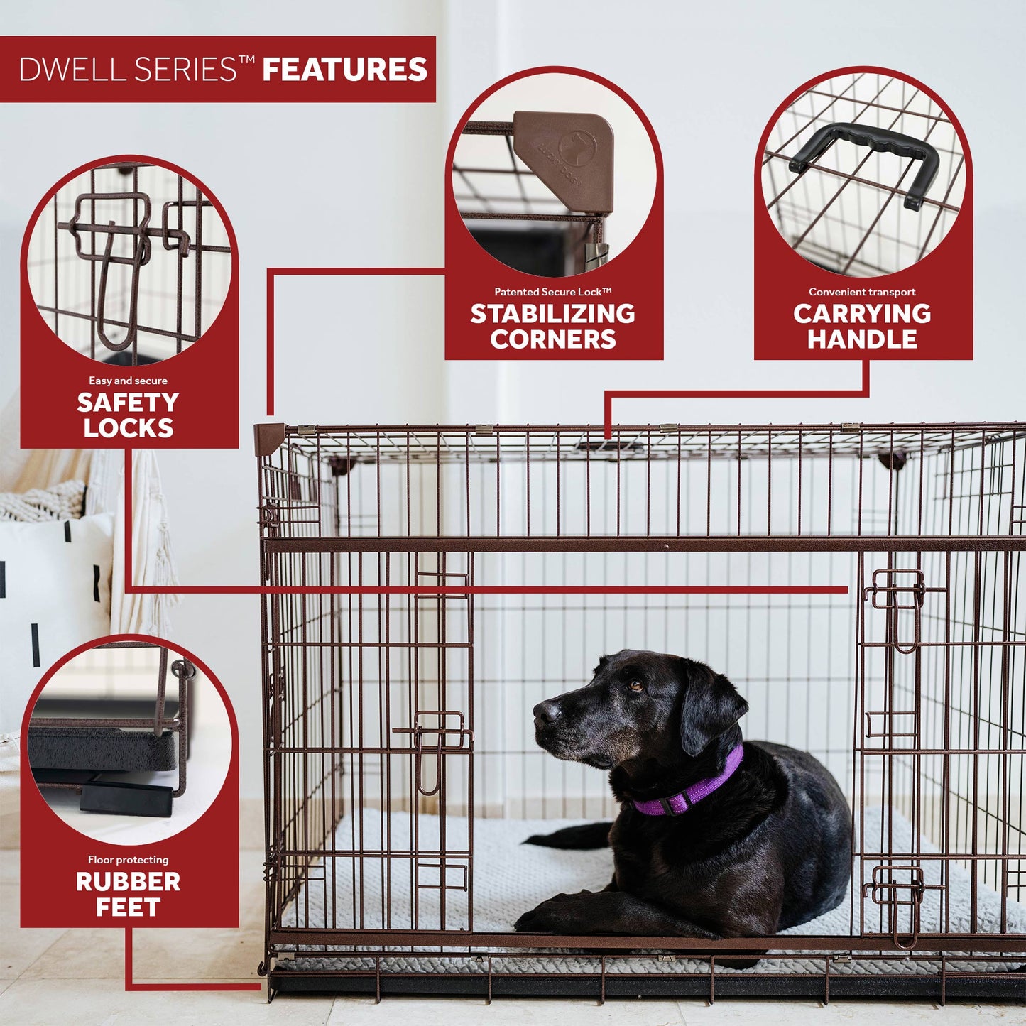 Lucky Dog Dwell Series 36 Inch M/L Kennel Secure Fenced Pet Dog Crate, Black