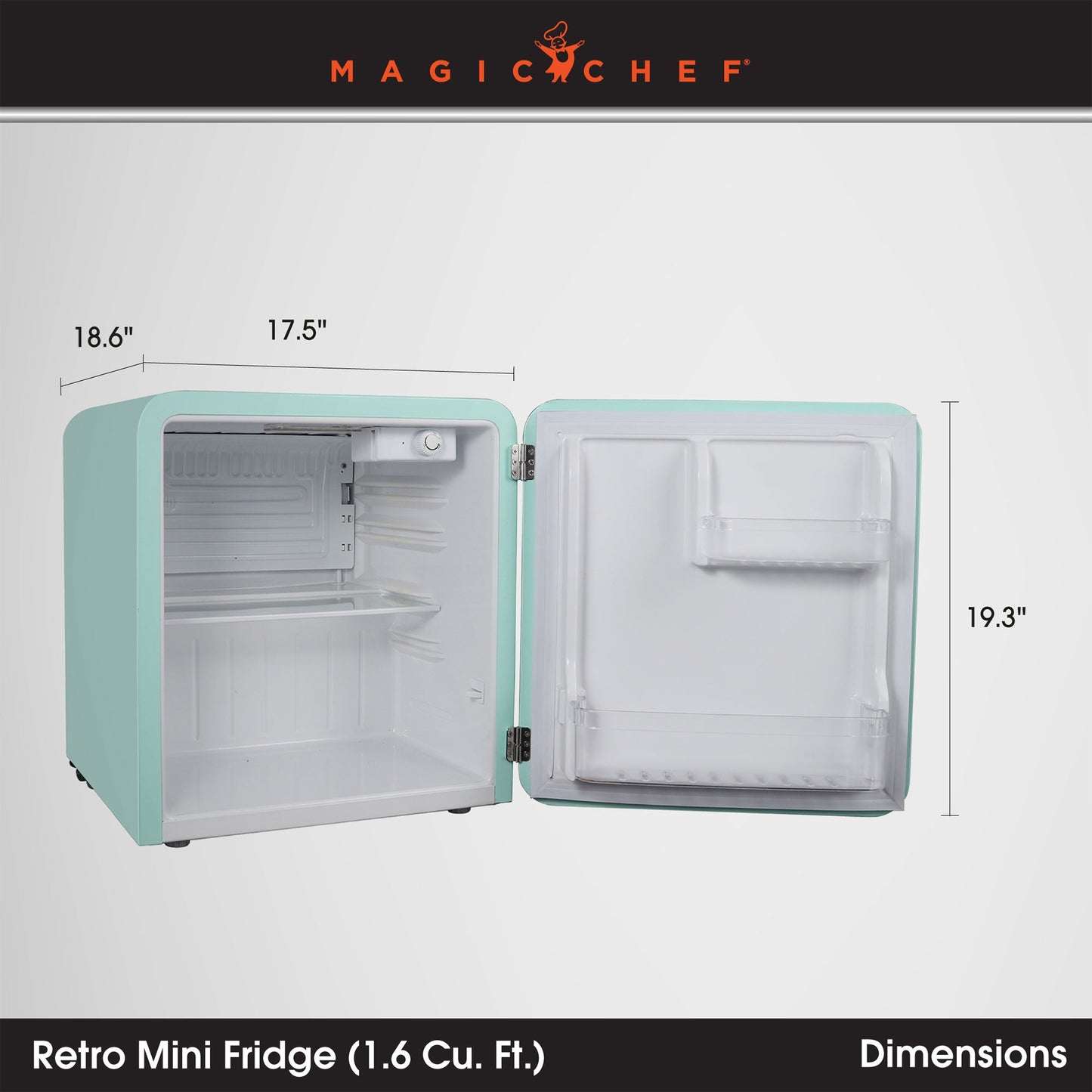 Magic Chef 1.6 Cubic Feet Retro Style Mini Fridge with Interior LED Light, Mint