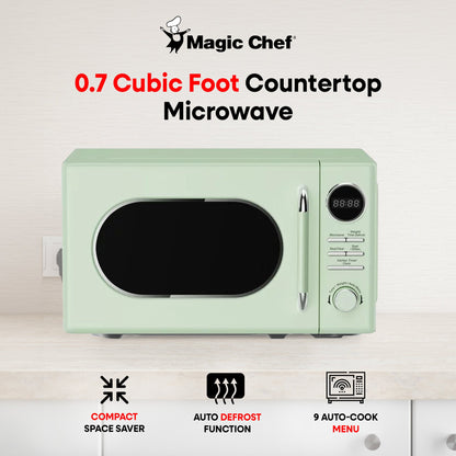 Magic Chef 0.7 Cubic Feet 700W Small Classic Retro Countertop Microwave, Green