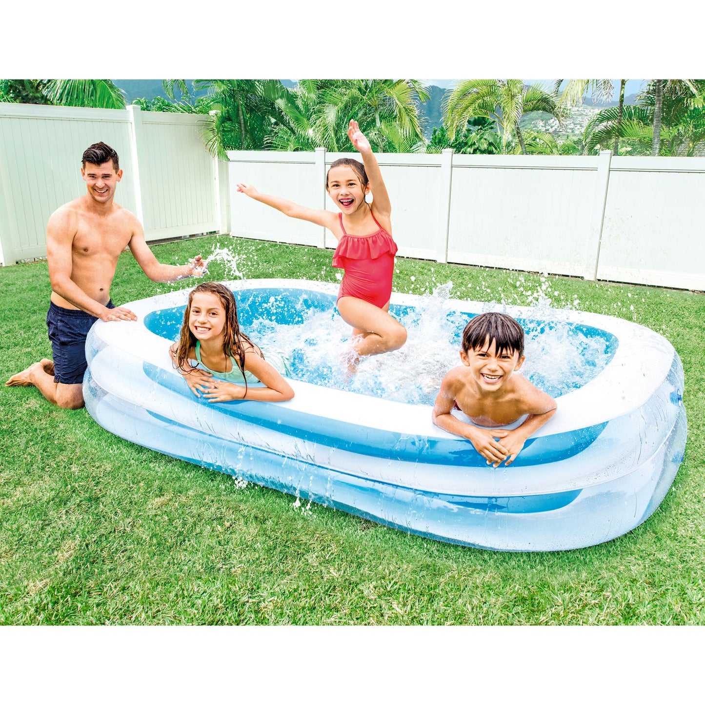Intex Inflatable 8.5' x 5.75' Swim Center Family Pool for 2-3 Kids, Blue & White