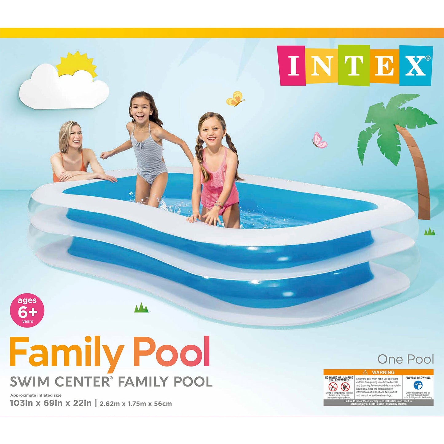Intex Inflatable 8.5' x 5.75' Swim Center Family Pool for 2-3 Kids, Blue & White