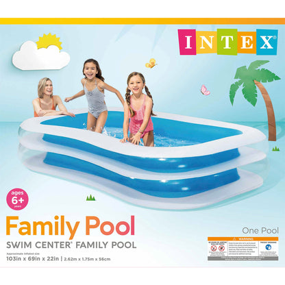 Intex Inflatable 8.5' x 5.75' Swim Center Family Pool for 2-3 Kids, Blue & White