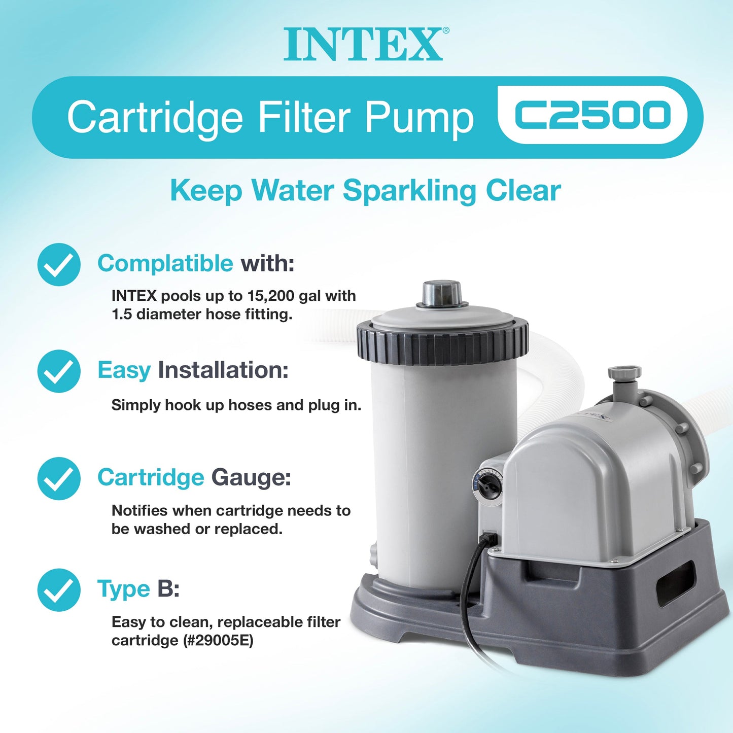 Intex 2500 GPH Krystal Clear Pool Filter Pump with Type B Cartridges, 6-Pack