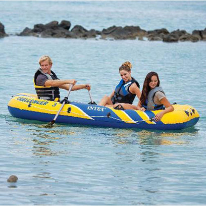 Intex Challenger 3 Boat 2 Person Raft & Oar Set Inflatable with Motor Mount Kit