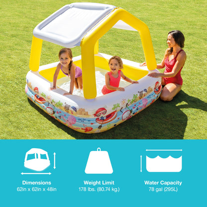 Intex 5ft x 48in Inflatable Ocean Scene Sun Shade Kids Swimming Pool With Canopy