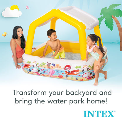 Intex 5ft x 48in Inflatable Ocean Scene Sun Shade Kids Swimming Pool With Canopy