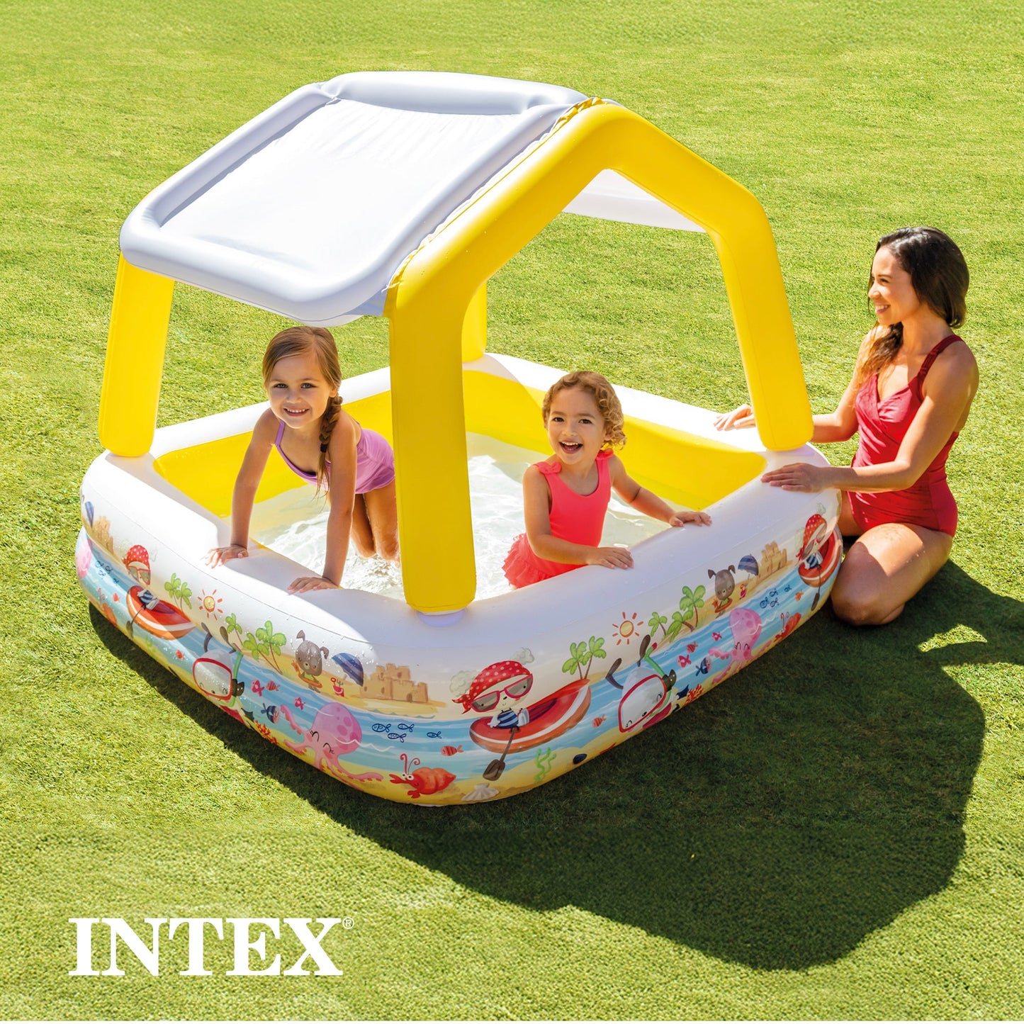Intex 5ft x 48in Inflatable Ocean Scene Sun Shade Kids Swimming Pool With Canopy