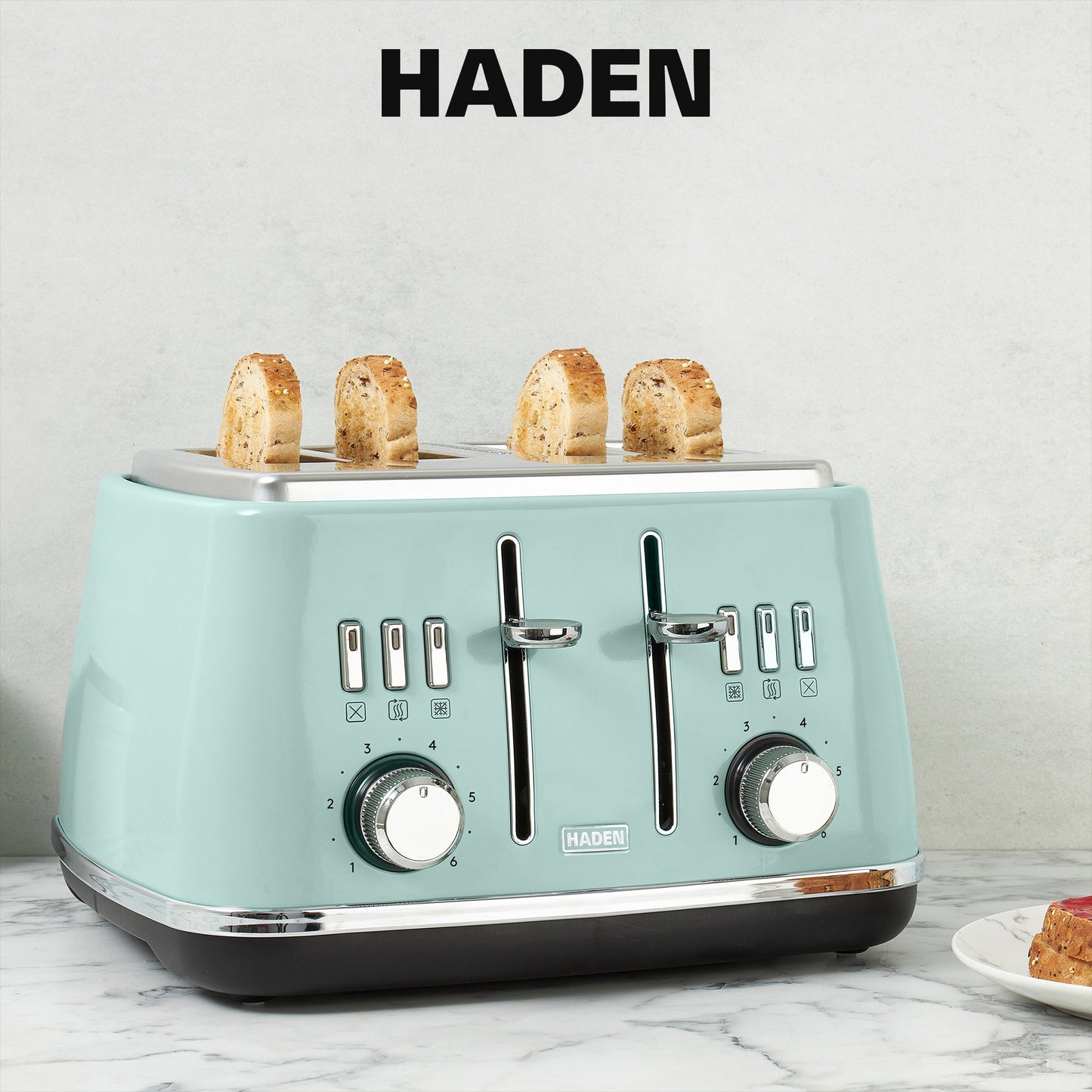 Haden Cotswold 4 Slice Extra Wide Slot Stainless Steel Toaster with Tray, Sage