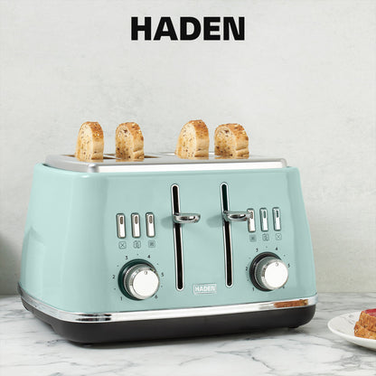 Haden Cotswold 4 Slice Extra Wide Slot Stainless Steel Toaster with Tray, Sage