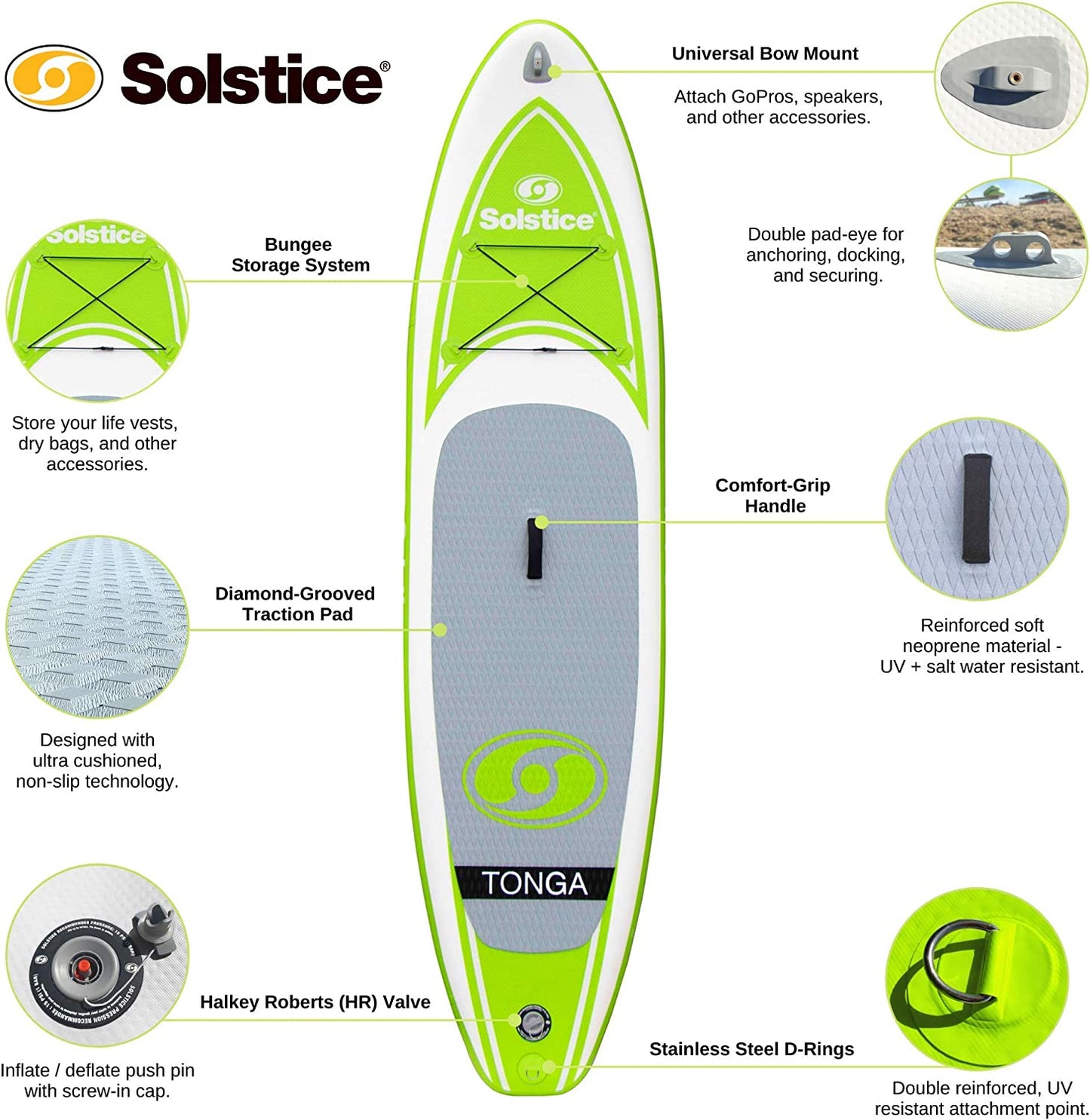 Solstice Tonga 10.8' Inflatable Stand-Up Paddle Board, Non-Slip Deck, SUP Set