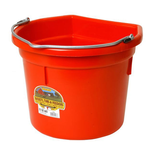 Little Giant Heavy Duty 22 Quart Flat Back Plastic Bucket w/ Metal Handle, Red