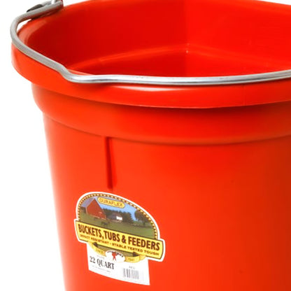 Little Giant Heavy Duty 22 Quart Flat Back Plastic Bucket w/ Metal Handle, Red