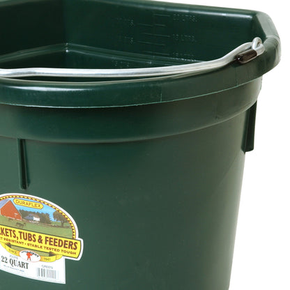 Little Giant Heavy Duty 22 Quart Flat Back Plastic Bucket w/ Metal Handle, Green