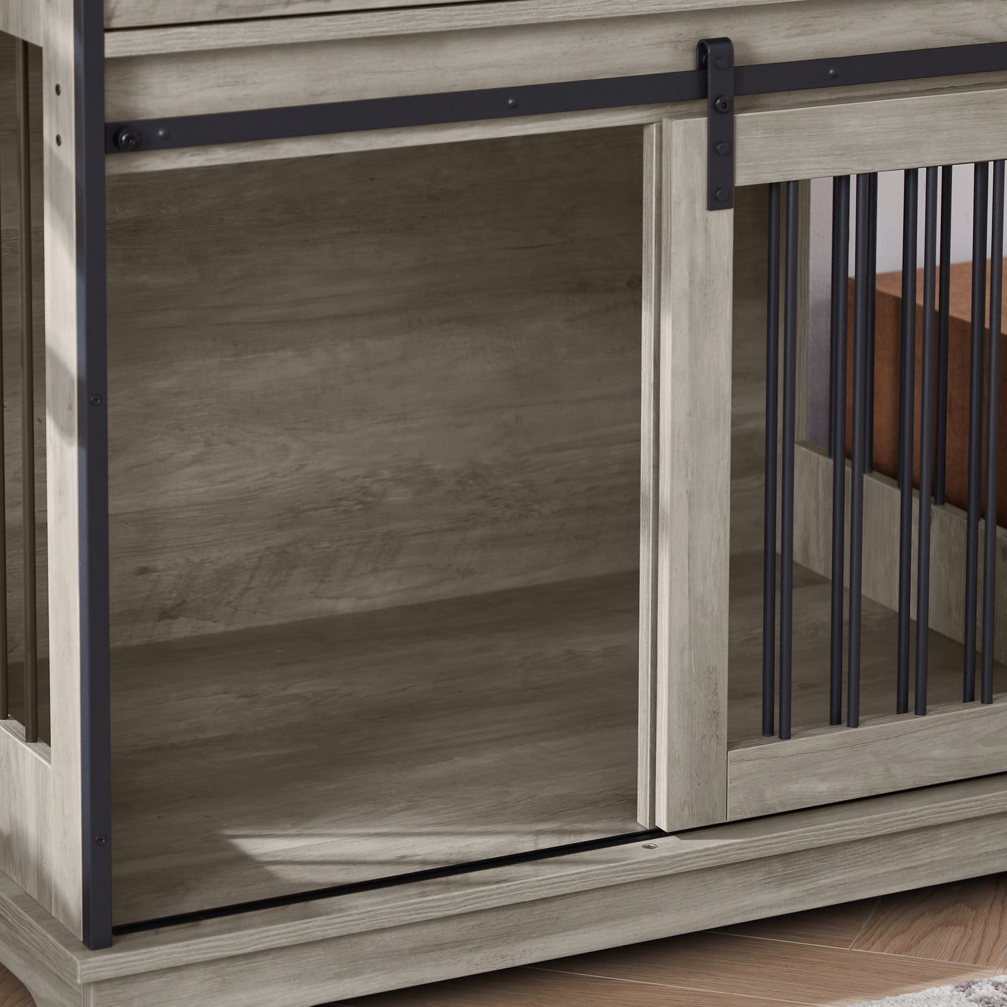 Sliding door dog crate with drawers. Grey,35.43" W x 23.62" D x 33.46" H