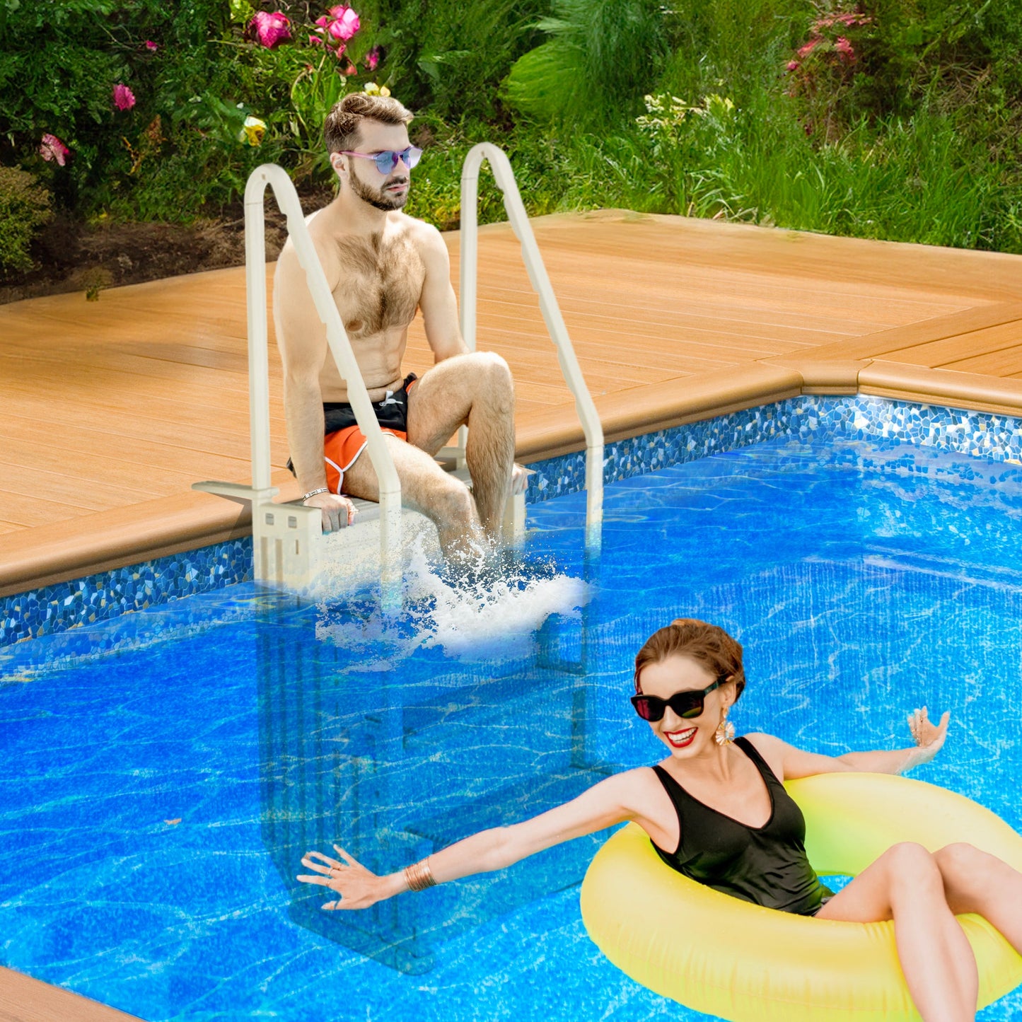 Confer Plastics In-Pool 4 Step Ladder, Above Ground Swimming Pool Stairs, Gray