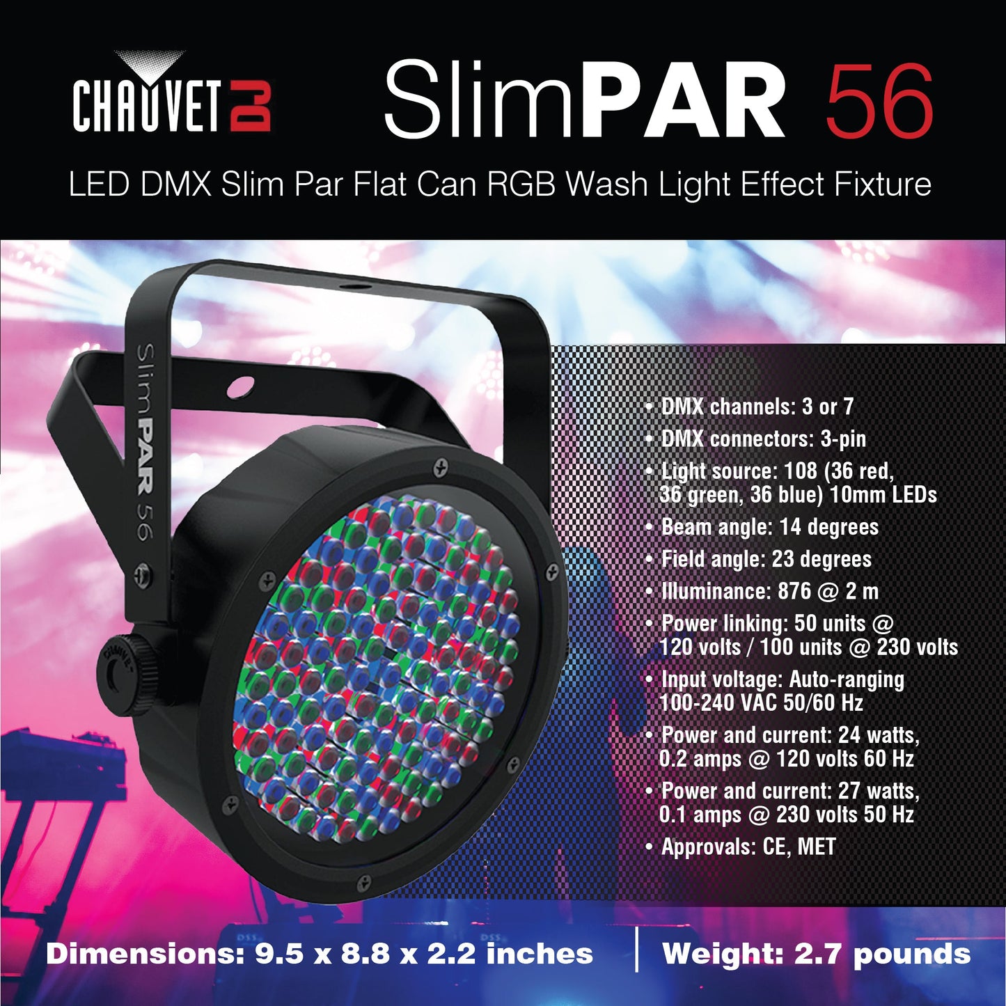 CHAUVET DJ SlimPar 56 LED DMX Slim Par Flat Can RGB Wash Light Effect Fixture
