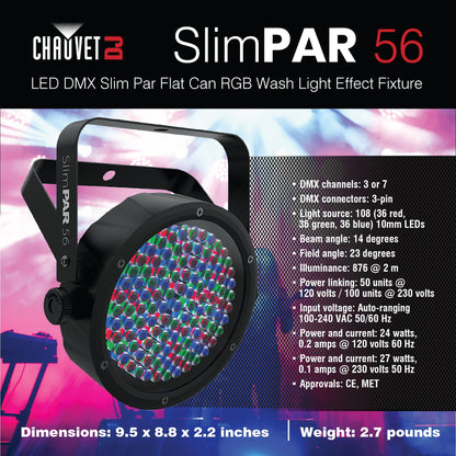 CHAUVET DJ SlimPar 56 LED DMX Slim Par Flat Can RGB Wash Light Effect Fixture