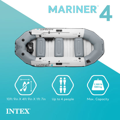 Intex Mariner 4 Inflatable Raft River/Lake Dinghy Boat Set & Motor Mount Kit