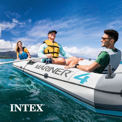Intex Mariner 4 Inflatable Raft River/Lake Dinghy Boat Set & Motor Mount Kit