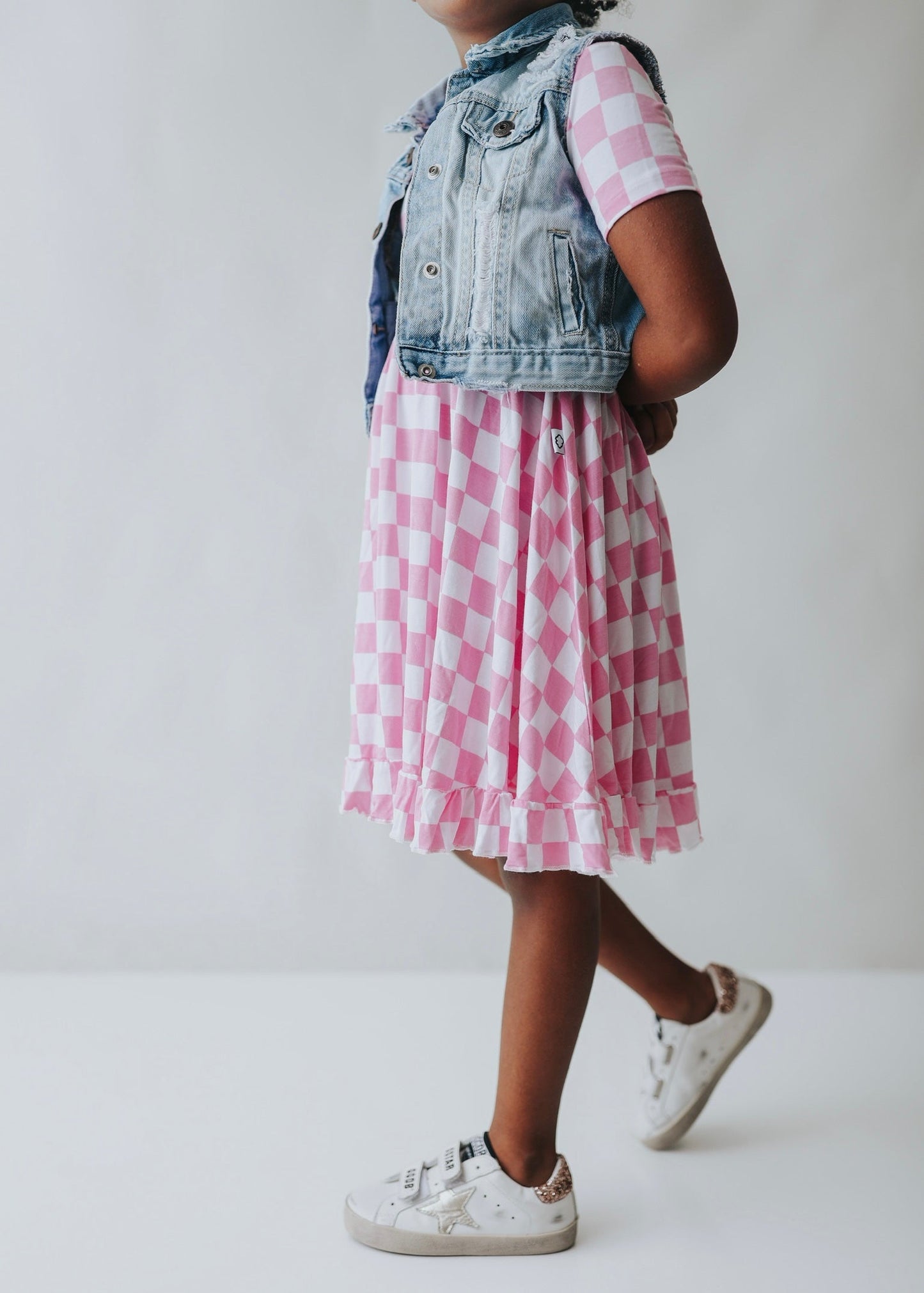 BUBBLEGUM CHECKERS DREAM RUFFLE DRESS