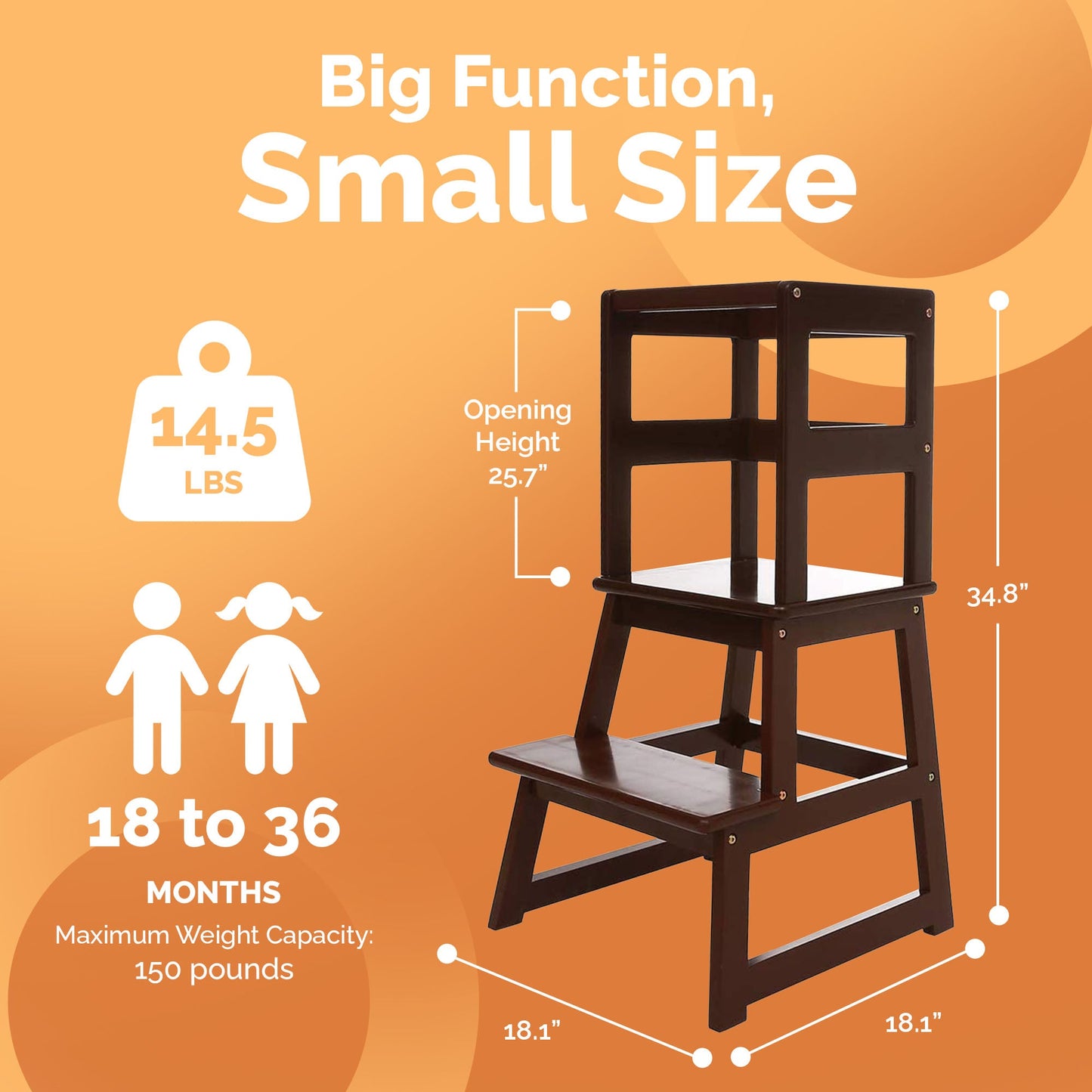SDADI Kids Kitchen Step Stool Holds up to 150 Pounds with Safety Rail, Espresso