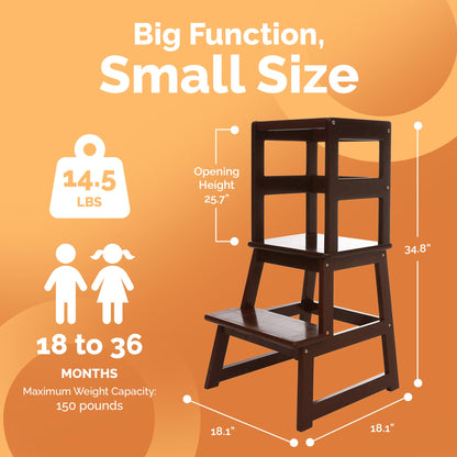 SDADI Kids Kitchen Step Stool Holds up to 150 Pounds with Safety Rail, Espresso