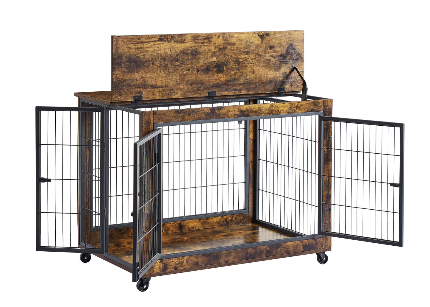 Furniture Dog Cage Crate with Double Doors, Rustic Brown, 38.58" W x 25.2" D x 27.17" H