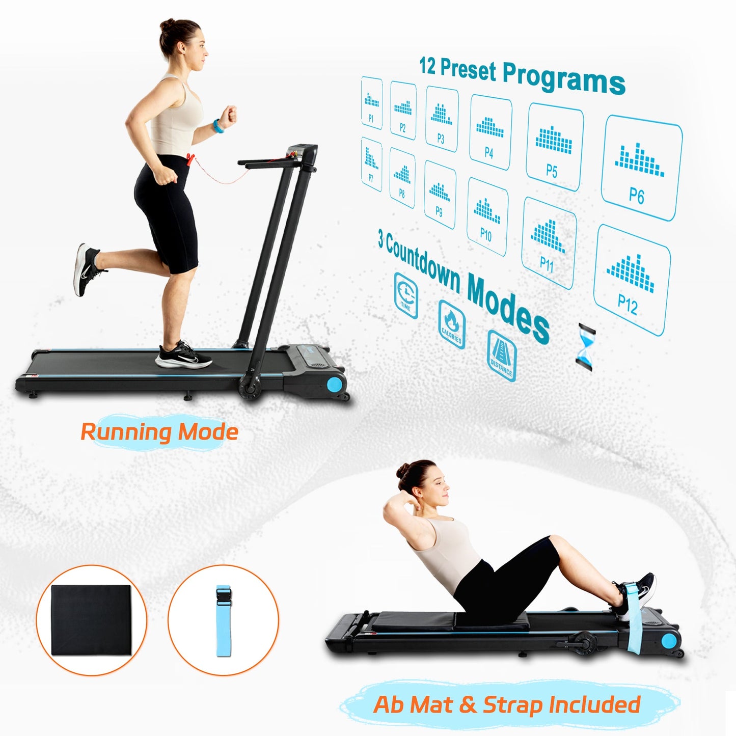 Ksports 3 in 1 Pro Electric Treadmill Cardio Strength Training Workout Set, Navy