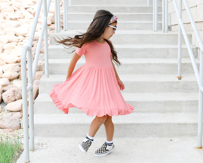 CORAL RIB DREAM RUFFLE DRESS