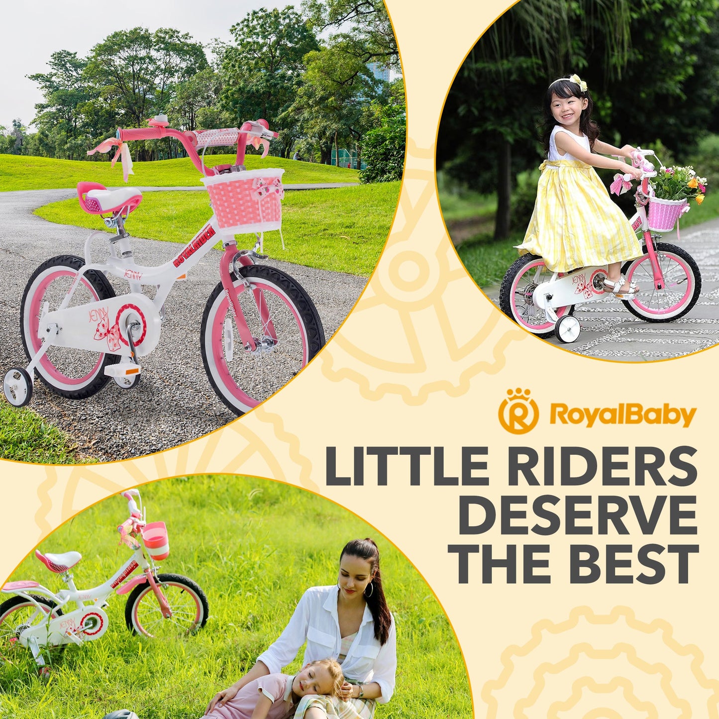 RoyalBaby Princess Girl Bike 16" w/Training Wheels & Kickstand, Jenny/White Pink