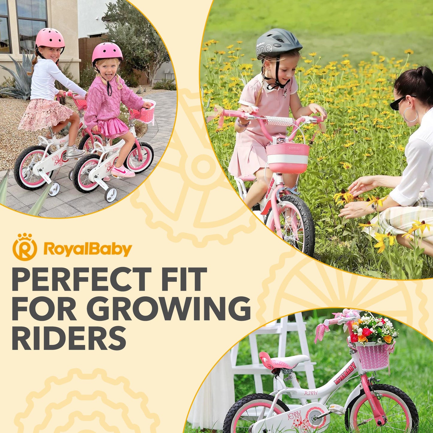 RoyalBaby Princess Girl Bike 16" w/Training Wheels & Kickstand, Jenny/White Pink