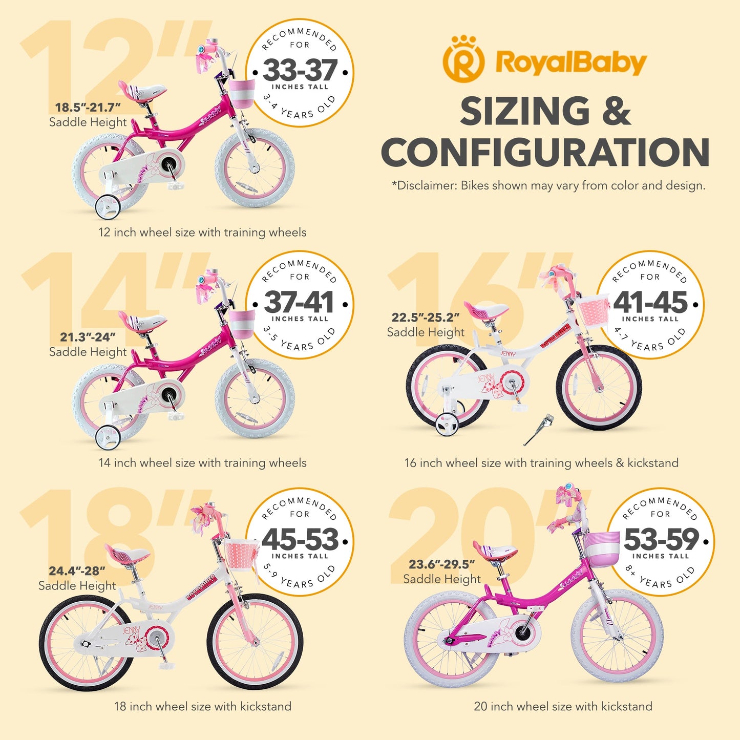 RoyalBaby Princess Girl Kids Outdoor Bicycle 18 Inch with Kickstand, Jenny/Pink