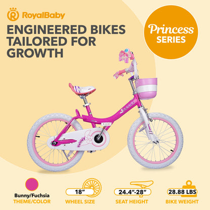 RoyalBaby Princess Girl Kids Outdoor Bicycle 18" with Kickstand, Bunny/Fuchsia