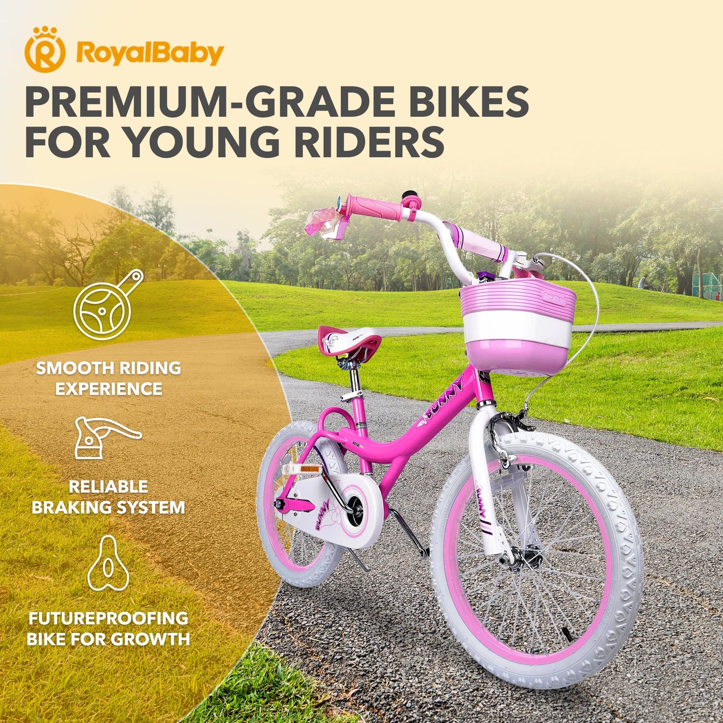 RoyalBaby Princess Girl Kids Outdoor Bicycle 18" with Kickstand, Bunny/Fuchsia