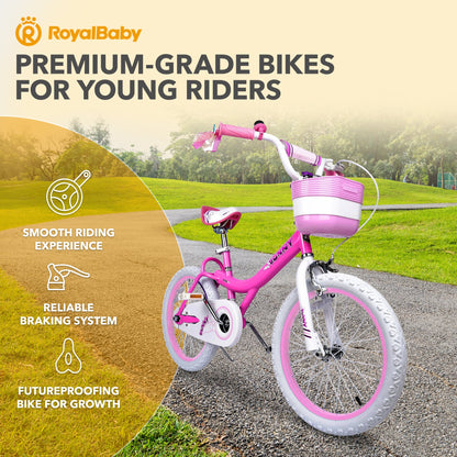 RoyalBaby Princess Girl Kids Outdoor Bicycle 18" with Kickstand, Bunny/Fuchsia