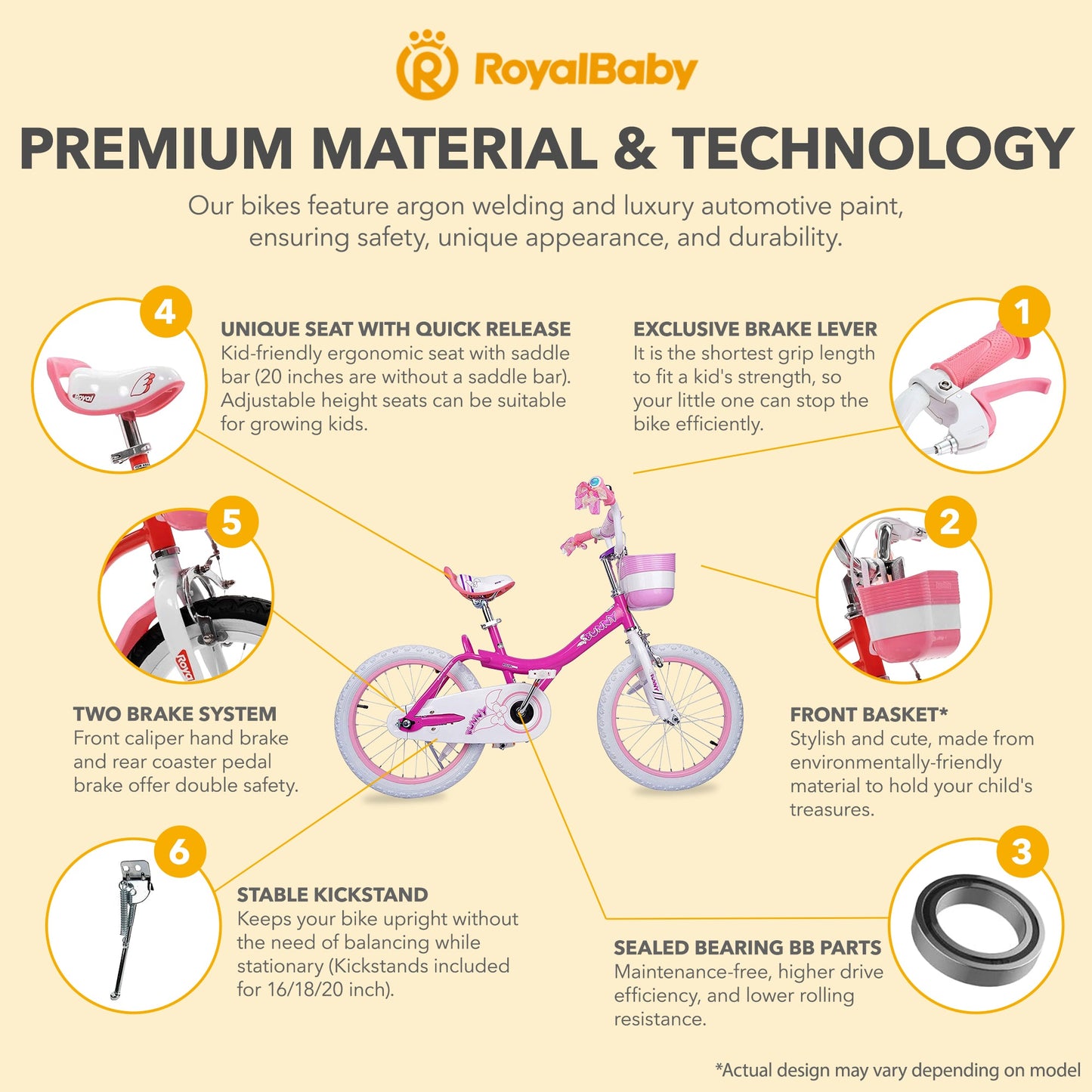 RoyalBaby Princess Girl Kids Outdoor Bicycle 18" with Kickstand, Bunny/Fuchsia