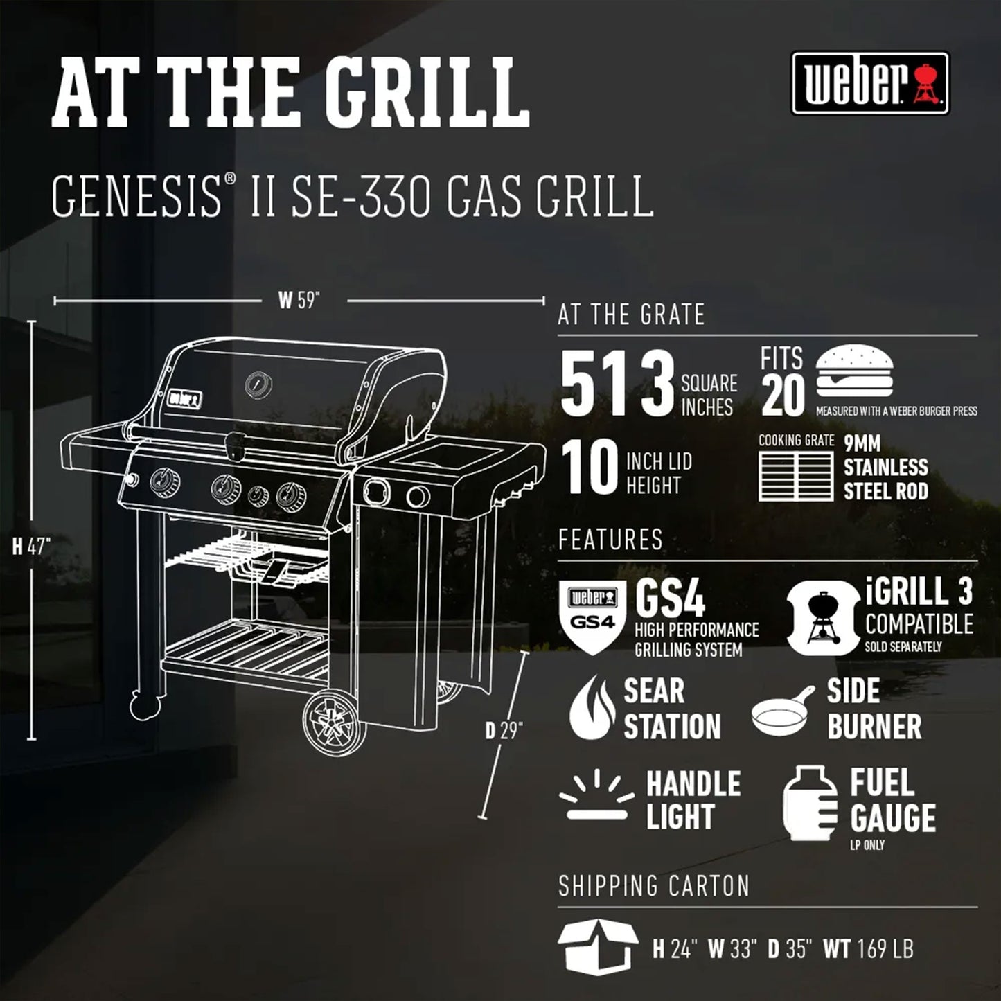 Weber Genesis II SE-330 Stainless Steel 3 Burner Liquid Propane Gas Grill, Black