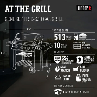 Weber Genesis II SE-330 Stainless Steel 3 Burner Liquid Propane Gas Grill, Black