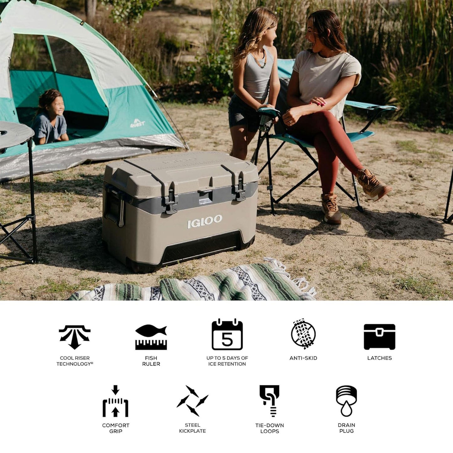 Igloo BMX 72 Quart Ice Chest Cooler with Cool Riser Technology, Rugged Blue