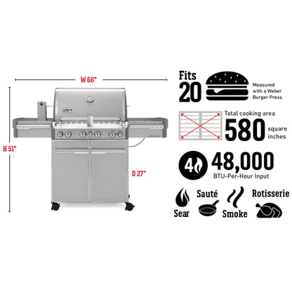 Weber Summit S-470 Steel 4 Burner 48,800 BTU Natural Gas Grill with Smoker Box