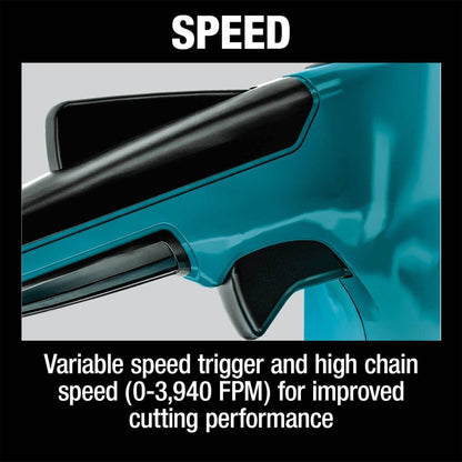 Makita LXT 36 Volt 16 Inch 4.0Ah Battery Powered Brushless Chainsaw Kit, Teal