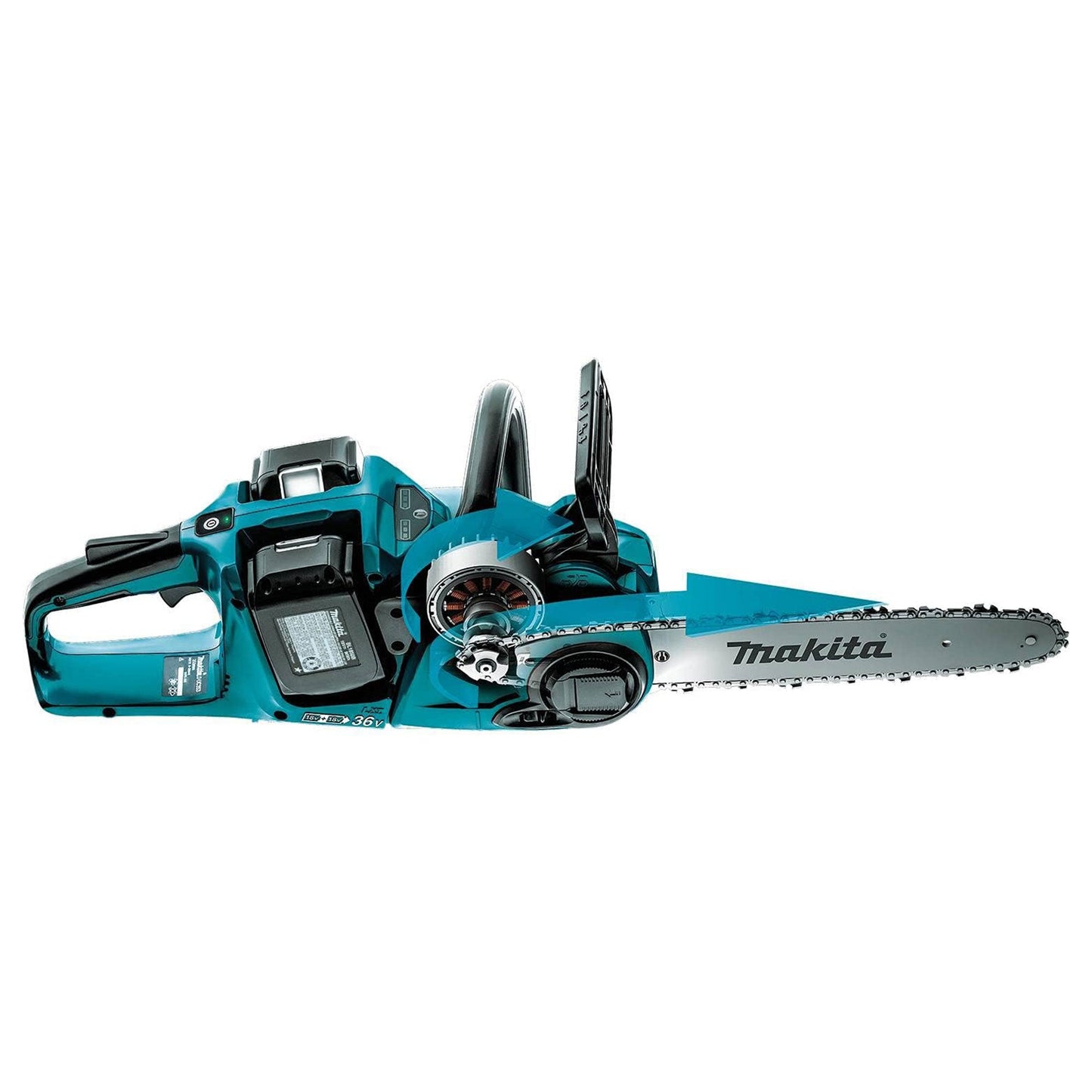Makita LXT 36 Volt 16 Inch 4.0Ah Battery Powered Brushless Chainsaw Kit, Teal