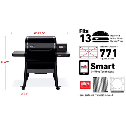 Weber SmokeFire Sear ELX4 Outdoor 24" Wood Fire Pellet Smart Smoker Grill, Black