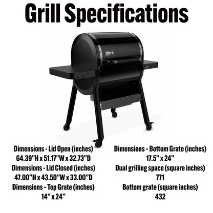 Weber SmokeFire Sear ELX4 Outdoor 24" Wood Fire Pellet Smart Smoker Grill, Black