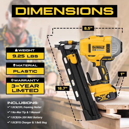DeWalt 20V MAX Collated Cordless Framing Nailer Tool Kit with Adjustable Hook