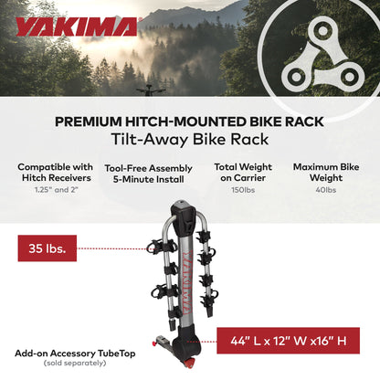 Yakima RidgeBack Tilt Away Hitch Bike Rack Holds 4 Bikes for Cars, SUVs, Trucks